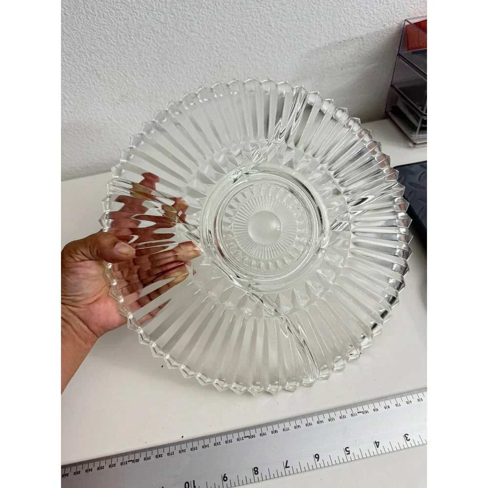 Vintage Clear Pressed Glass Section Relish Tray Scalloped Edge Serving Dish 11in